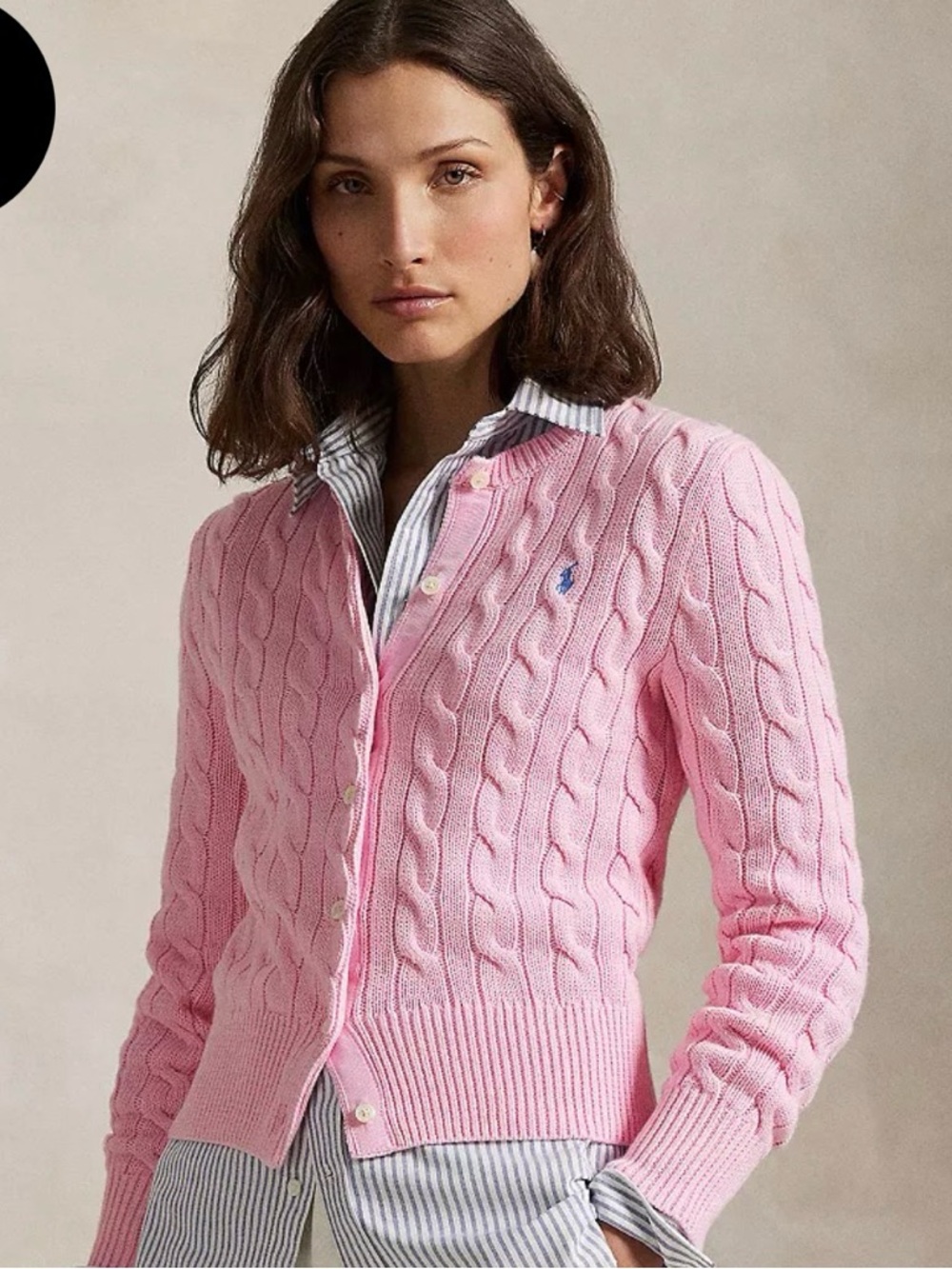 Polo by Ralph Lauren Pink Cable-Knit Cotton Cardigan
